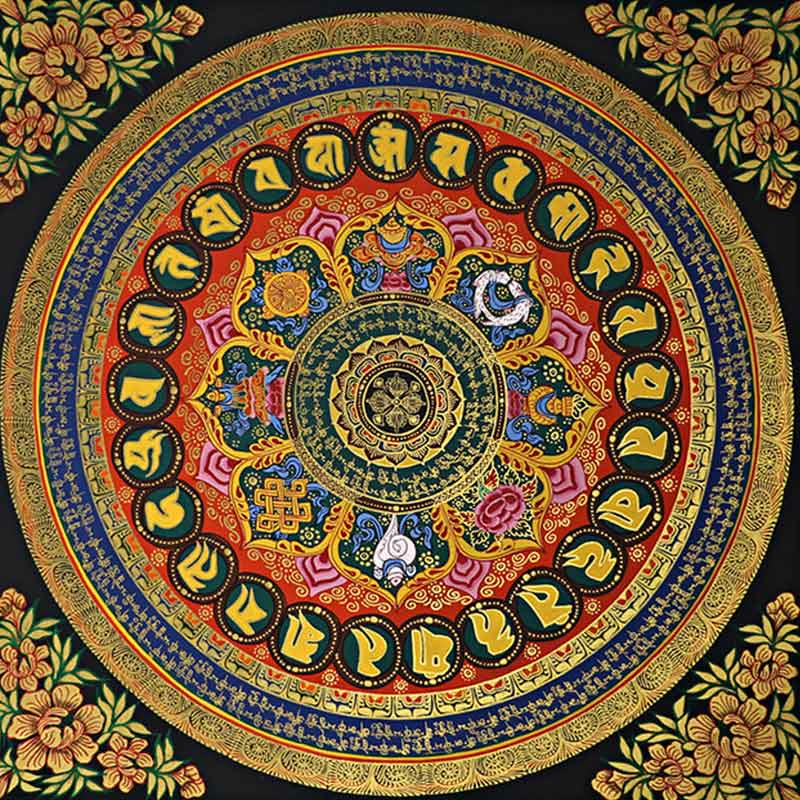 Buddha Stones Tybetańskie Thangka Malowanie Om Mani Padme Hum Pismo Ręcznie Robione Dekoracje (Losowy Styl)