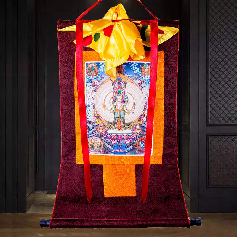 Buddha Stones Tybetańskie Tysiącręki Awalokiteśwara Oprawione Thangka Błogosławieństwo Dekoracja - Image 4