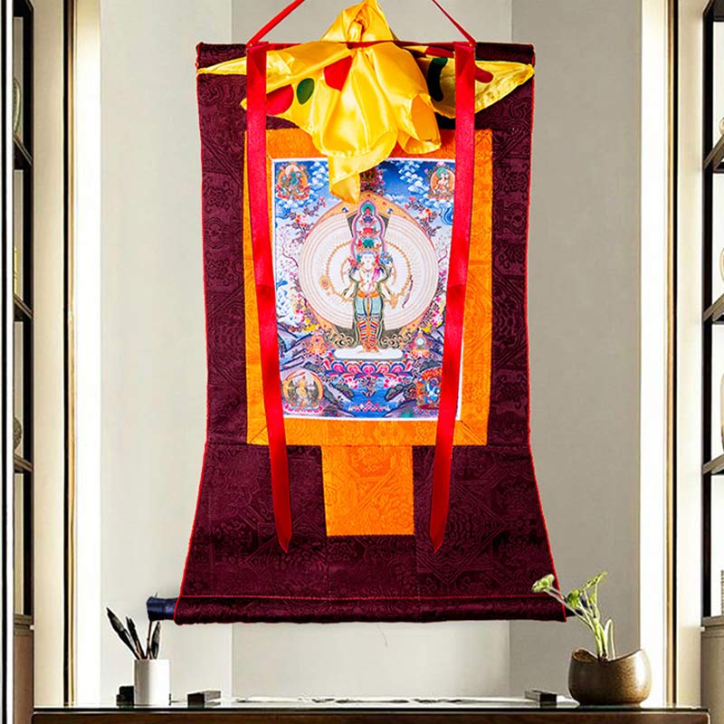 Buddha Stones Tybetańskie Tysiącręki Awalokiteśwara Oprawione Thangka Błogosławieństwo Dekoracja - Image 5