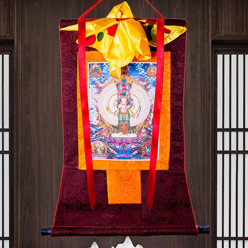 Buddha Stones Tybetańskie Tysiącręki Awalokiteśwara Oprawione Thangka Błogosławieństwo Dekoracja - Image 9