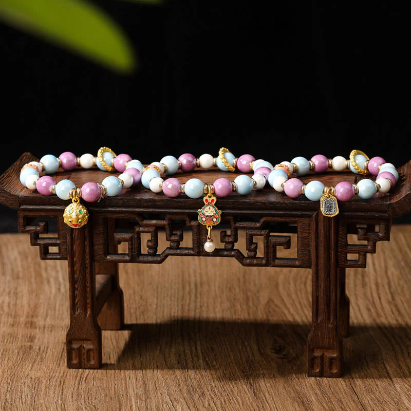 Buddha Stones Tybetańskie Zakiram Bogini Bogactwa Królik Głowa Lwa Charm Liuli Szkło Kadzidło Popiół Porcelanowa Koralik Ochrona Bransoletka - Image 12