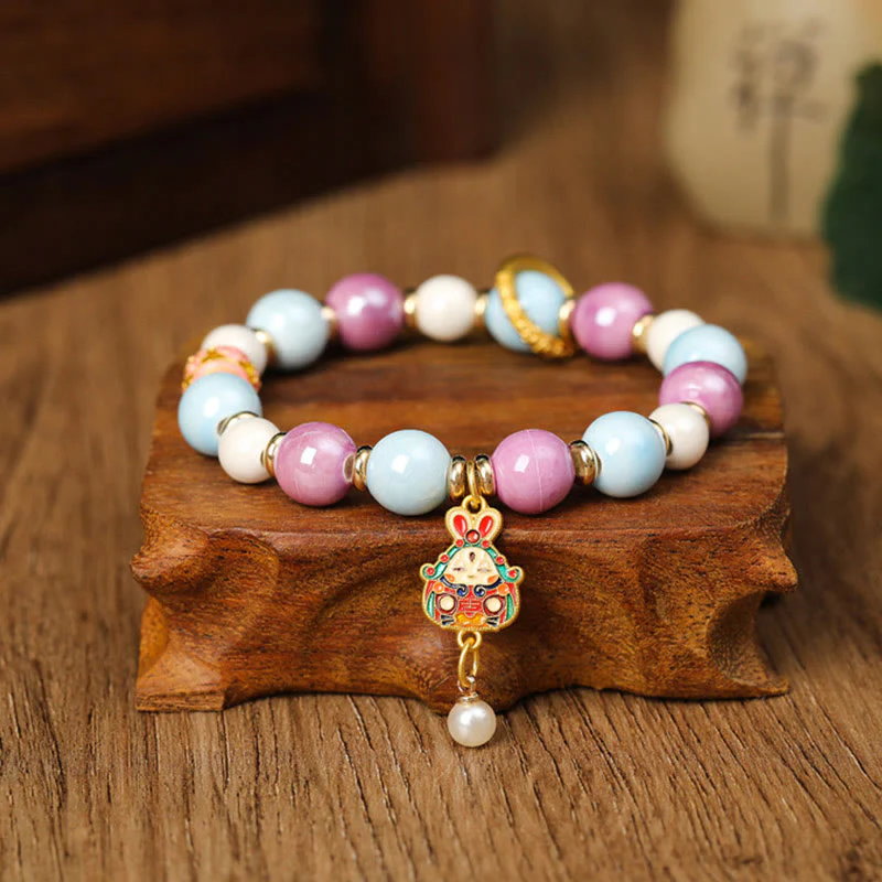 Buddha Stones Tybetańskie Zakiram Bogini Bogactwa Królik Głowa Lwa Charm Liuli Szkło Kadzidło Popiół Porcelanowa Koralik Ochrona Bransoletka - Image 3