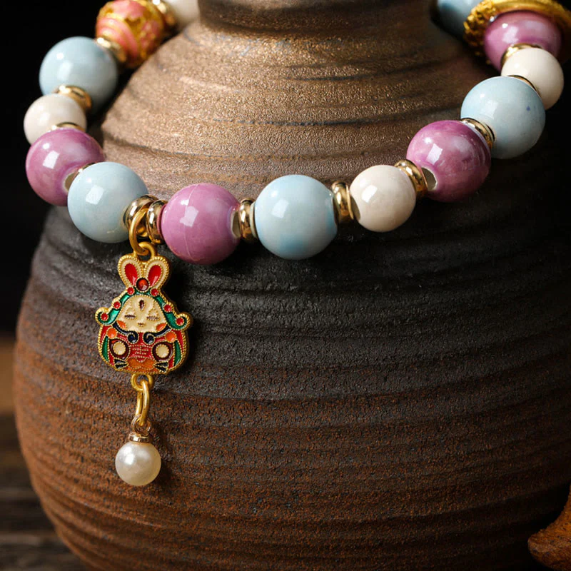 Buddha Stones Tybetańskie Zakiram Bogini Bogactwa Królik Głowa Lwa Charm Liuli Szkło Kadzidło Popiół Porcelanowa Koralik Ochrona Bransoletka - Image 4