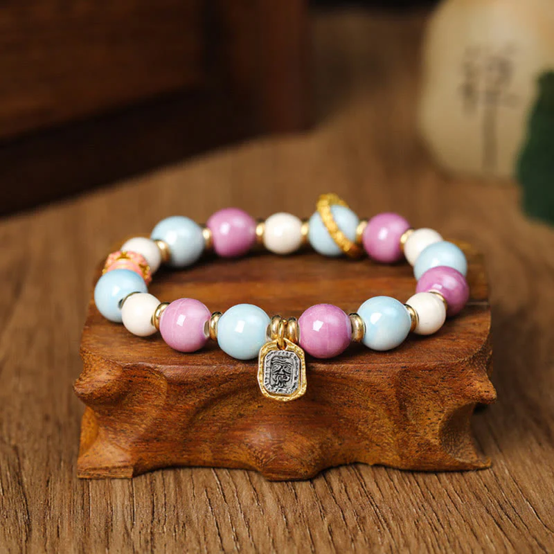 Buddha Stones Tybetańskie Zakiram Bogini Bogactwa Królik Głowa Lwa Charm Liuli Szkło Kadzidło Popiół Porcelanowa Koralik Ochrona Bransoletka - Image 7