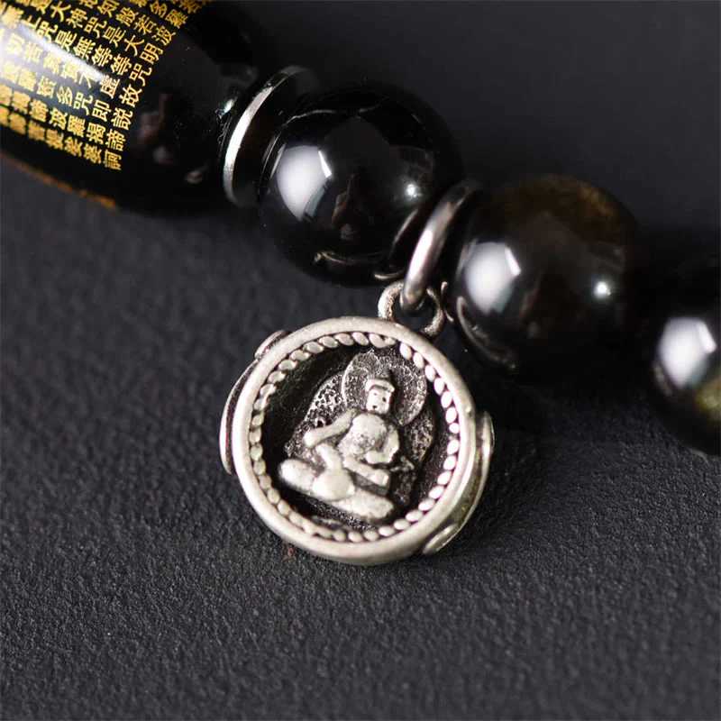 Bransoletka z podwójnie owiniętym, zielonym, tybetańskim sandałowcem i złotym połyskiem obsydianu z Buddha Stones - Image 12