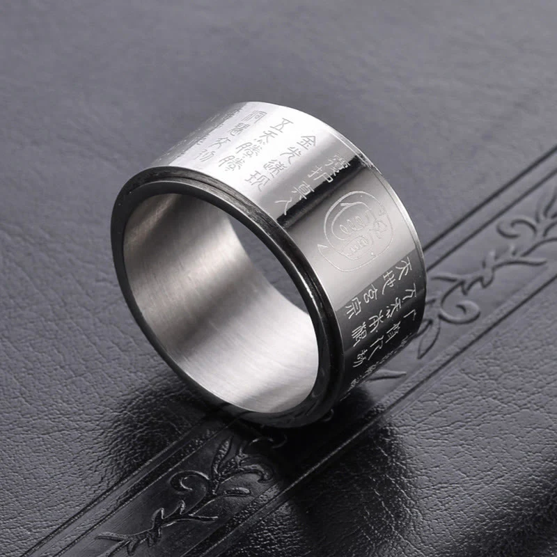 Buddha Stones Tybetańskie Złote Światło Mantra Tytanowa Stal Gładka Powierzchnia Spinner Balance Ring - Image 2