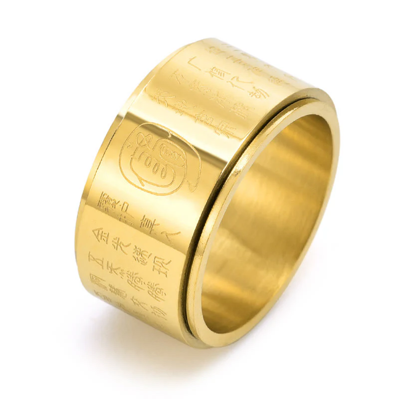 Buddha Stones Tybetańskie Złote Światło Mantra Tytanowa Stal Gładka Powierzchnia Spinner Balance Ring - Image 7