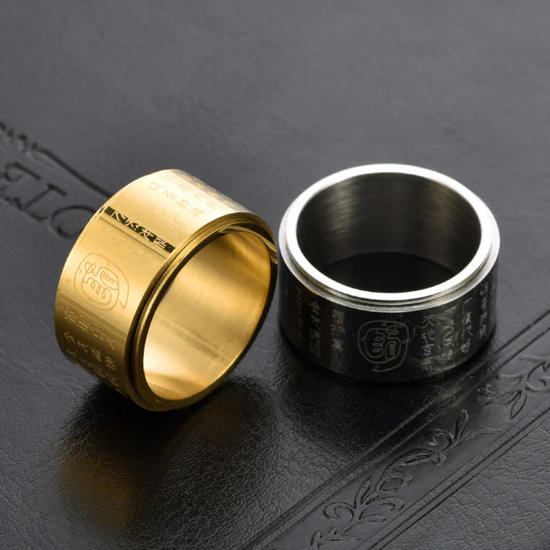 Buddha Stones Tybetańskie Złote Światło Mantra Tytanowa Stal Gładka Powierzchnia Spinner Balance Ring - Image 9