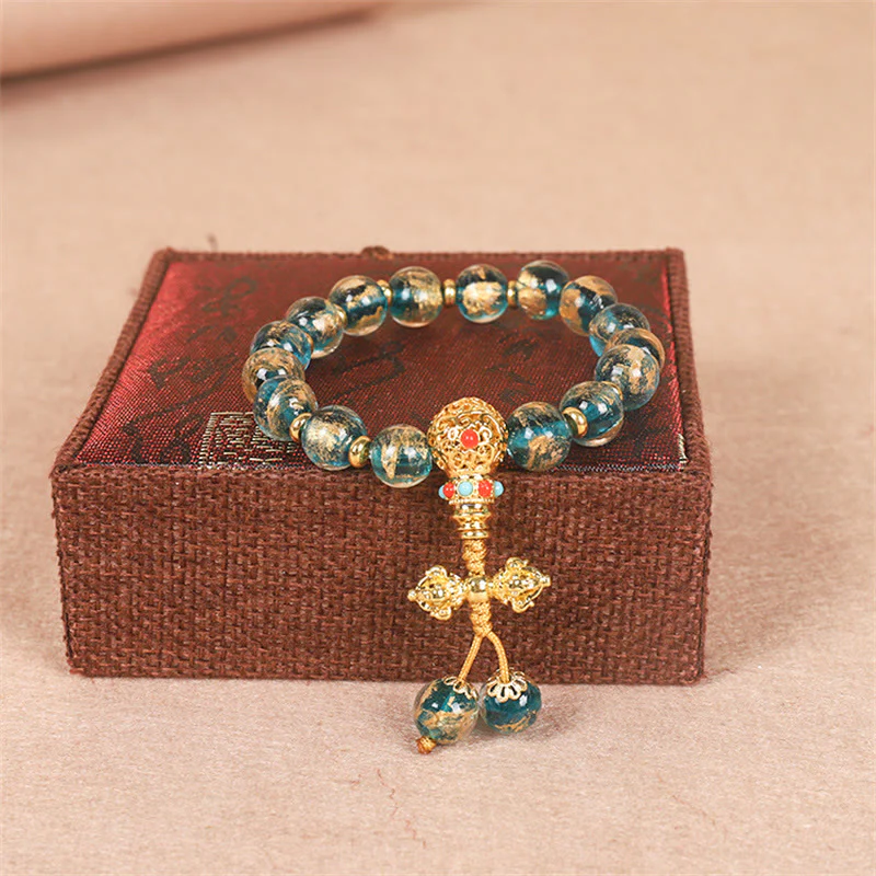 Buddha Stones Tybetańskie Złoto Połykanie Bestii Rodzina Dorje Wadżra Siła Bransoletka Koralikowa - Image 5