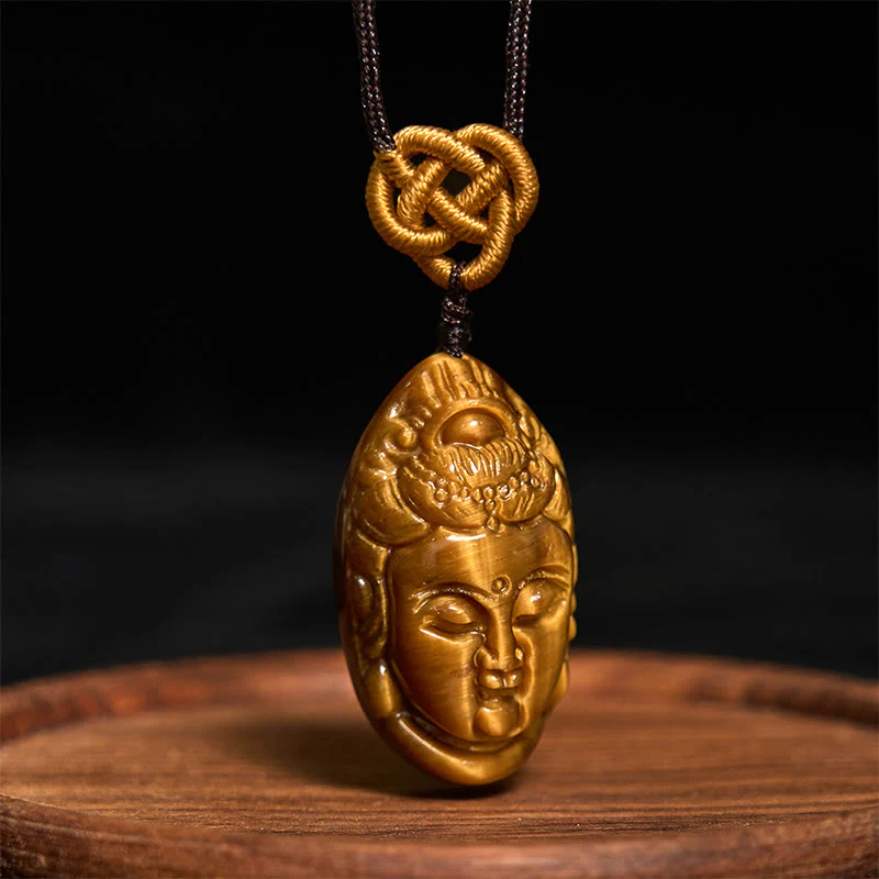 Buddha Stones Tygrysie Oko Kwan Yin Awalokiteśwara Głowa Sznur Siła Naszyjnik Wisiorek - Image 3