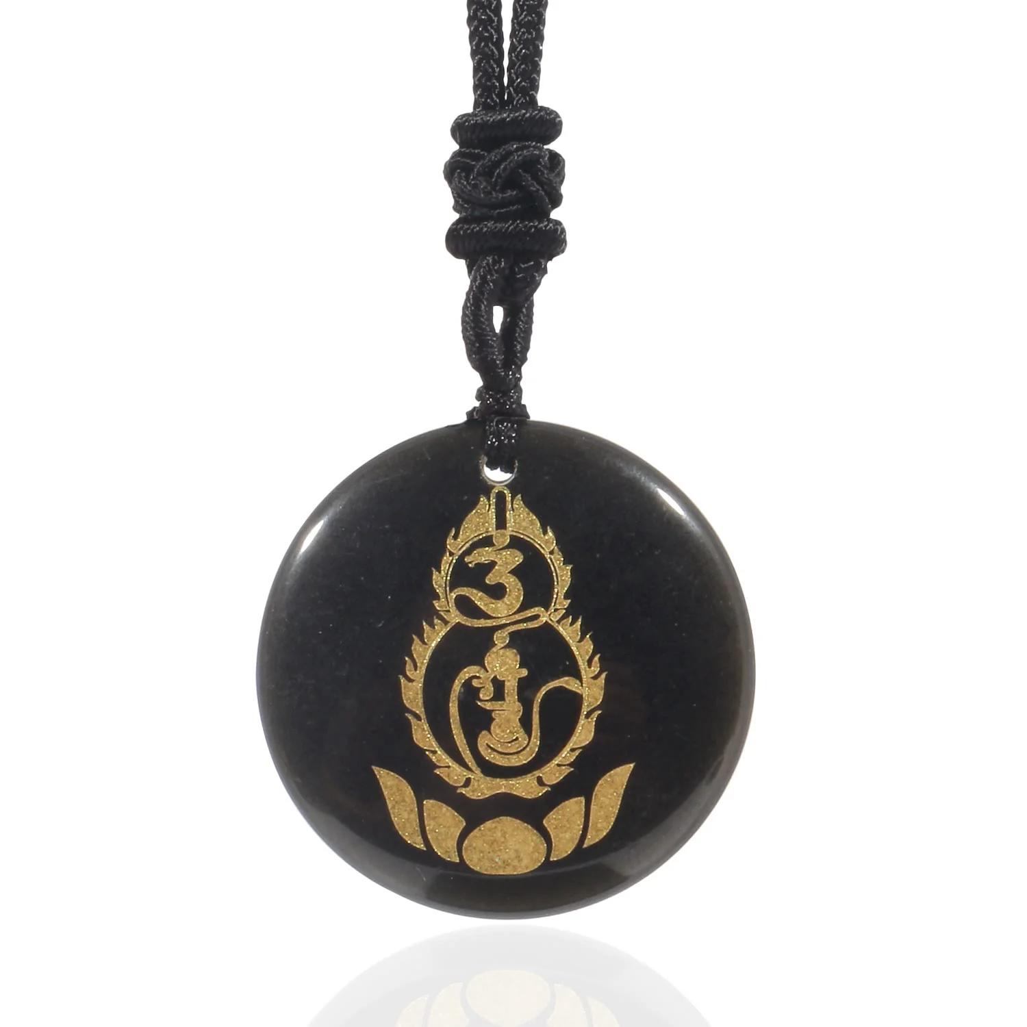 Buddha Stones Tykwa Lotos Wzór Postumentu Wadżra Ochrona Mantra Naturalny Różnorodny Kryształ Czarny Obsydian Spełnienie Naszyjnik Wisiorek