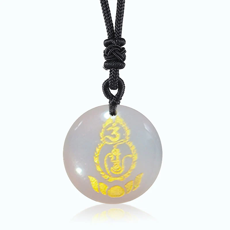 Buddha Stones Tykwa Lotos Wzór Postumentu Wadżra Ochrona Mantra Naturalny Różnorodny Kryształ Czarny Obsydian Spełnienie Naszyjnik Wisiorek - Image 9
