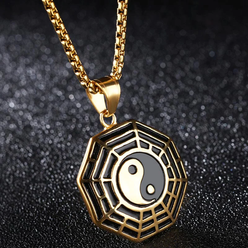 Buddha Stones Tytanowa Stal Bagua Yin Yang Wzór Równowagi Naszyjnik Wisiorek