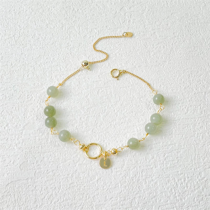 Buddha Stones Unikalny Naturalny Hetian Jade 14K Złoty wypełniony Szczęściem Bransoletka Koralikowa - Image 2