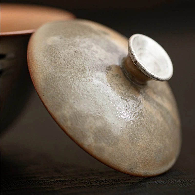 Buddha Stones Uroczy Kot Ceramiczny Gaiwan Filiżanka Kung Fu Filiżanka Do Herbaty Z Pokrywką 130 ml - Image 3