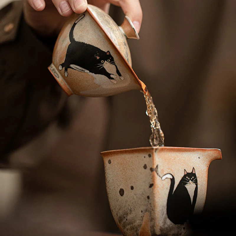 Buddha Stones Uroczy Kot Ceramiczny Gaiwan Filiżanka Kung Fu Filiżanka Do Herbaty Z Pokrywką 130 ml - Image 9