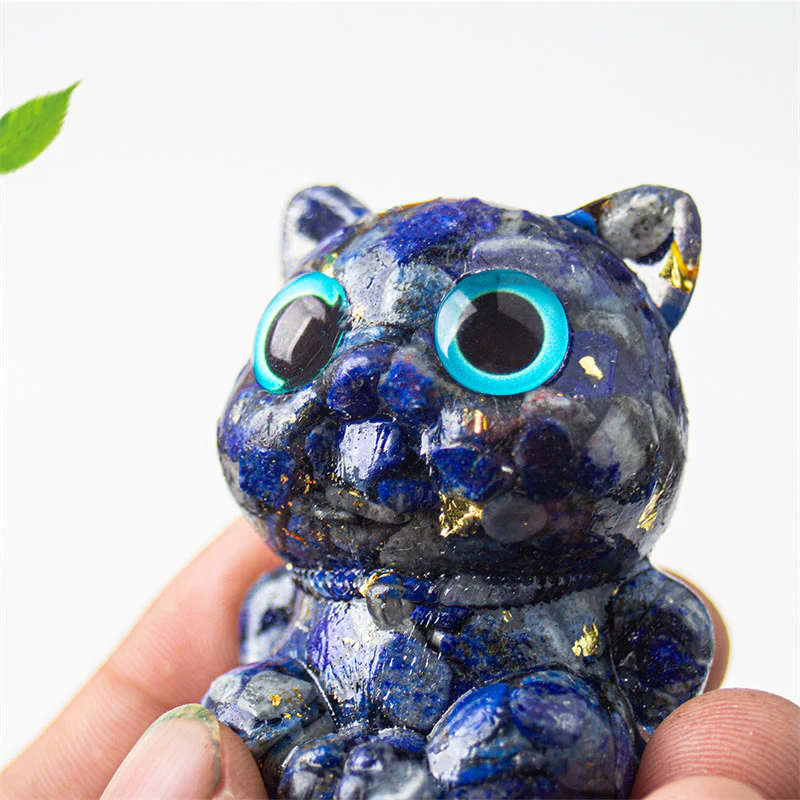 Buddha Stones, słodki kot, lazuryt, lapis lazuli, ametyst, czarny obsydian, kryształ akwamarynu, żywica, pozytywna dekoracja domu - Image 6