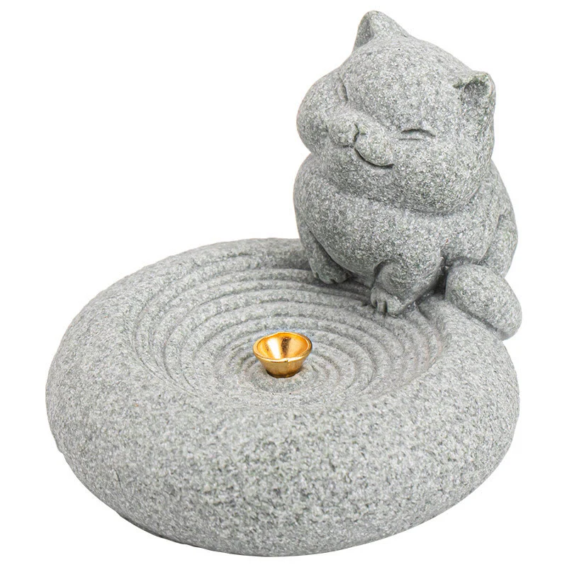 Buddha Stones Uroczy leniwy stojący kot uzdrawiający kadzielnica dekoracja biurka - Image 12