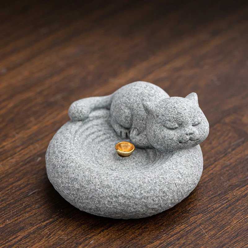 Buddha Stones Uroczy leniwy stojący kot uzdrawiający kadzielnica dekoracja biurka - Image 13