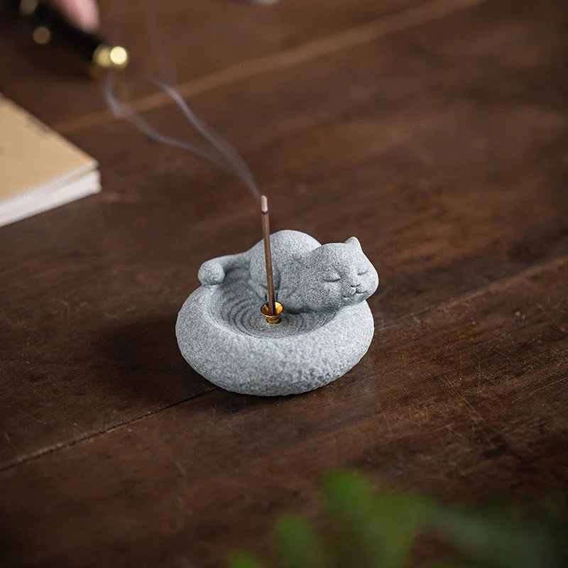 Buddha Stones Uroczy leniwy stojący kot uzdrawiający kadzielnica dekoracja biurka - Image 18