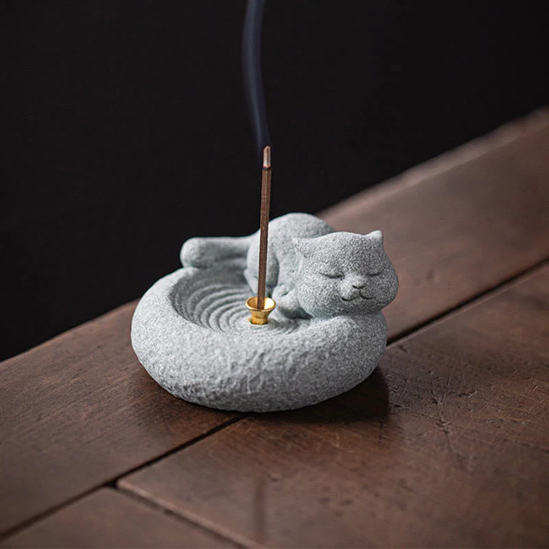 Buddha Stones Uroczy leniwy stojący kot uzdrawiający kadzielnica dekoracja biurka - Image 22
