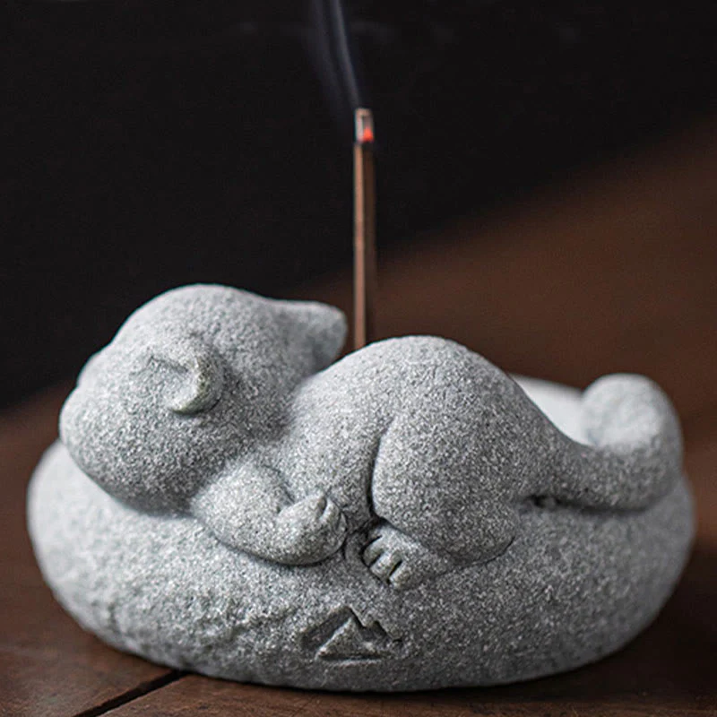 Buddha Stones Uroczy leniwy stojący kot uzdrawiający kadzielnica dekoracja biurka - Image 25