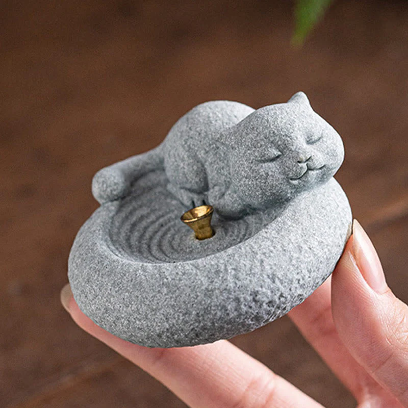 Buddha Stones Uroczy leniwy stojący kot uzdrawiający kadzielnica dekoracja biurka - Image 26