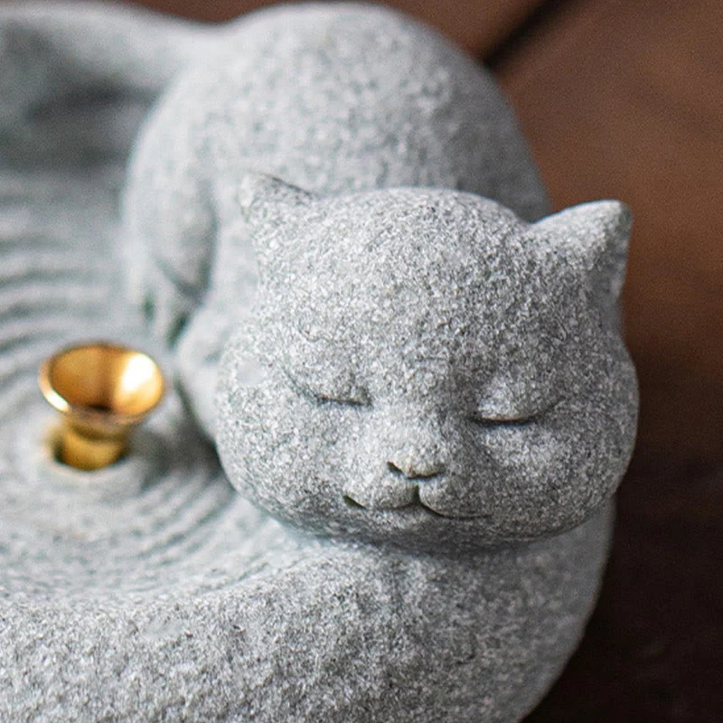 Buddha Stones Uroczy leniwy stojący kot uzdrawiający kadzielnica dekoracja biurka - Image 27