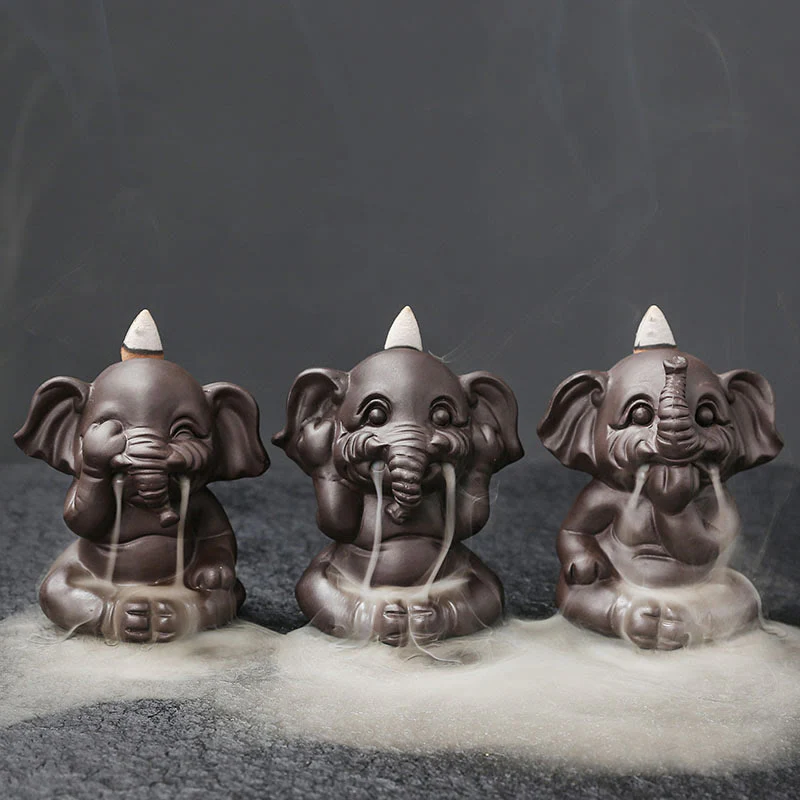 Buddha Stones Uroczy Słoń Fioletowa Glina Cofanie Dymu Fontanna Pokój Uzdrawiający Kadzidło Palnik Dekoracja - Image 3