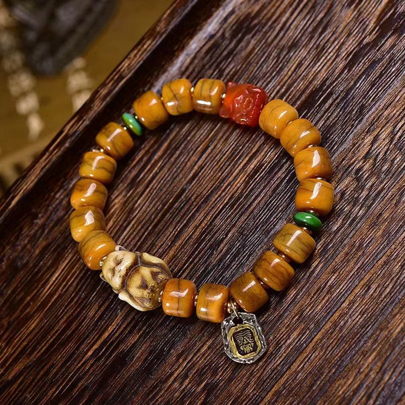 Buddha Stones Vintage Tybetańskie Koraliki Kościane Dzi Koraliki Uroczy Fox Balance Bransoletka - Image 2