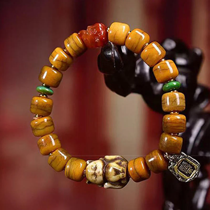Buddha Stones Vintage Tybetańskie Koraliki Kościane Dzi Koraliki Uroczy Fox Balance Bransoletka - Image 4
