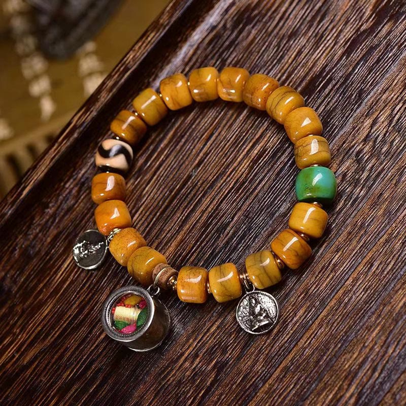 Buddha Stones Vintage Tybetańskie Koraliki Kościane Dzi Koraliki Uroczy Fox Balance Bransoletka - Image 8