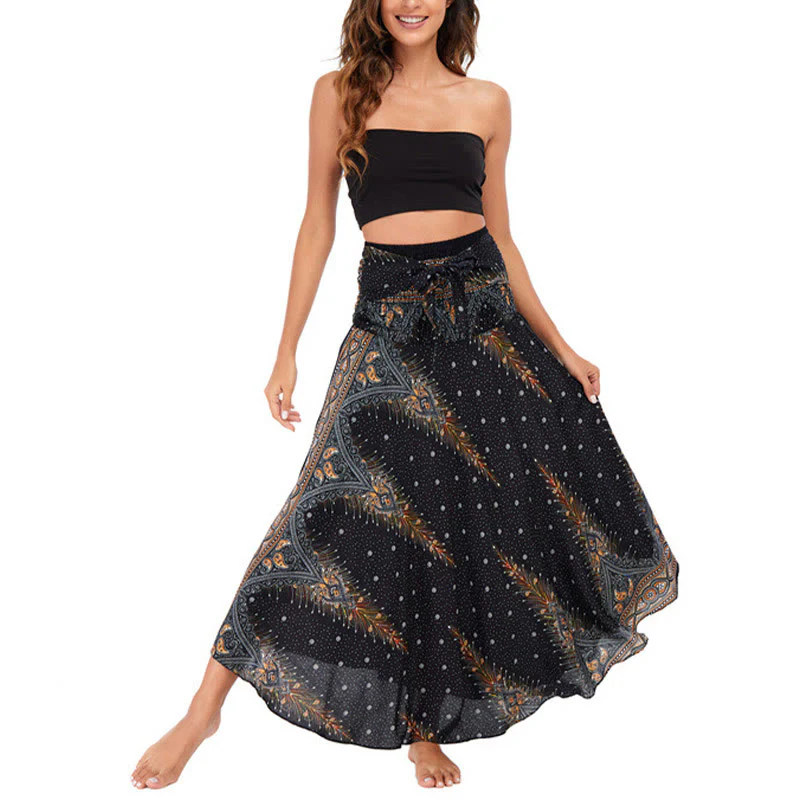 Buddha Stones w dwóch stylach, sukienka Boho Summer Peacock Feather Lace-up Skirt - Image 10