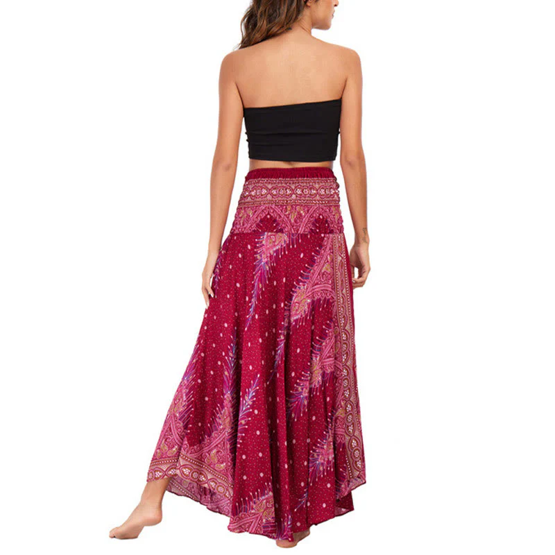 Buddha Stones w dwóch stylach, sukienka Boho Summer Peacock Feather Lace-up Skirt - Image 20