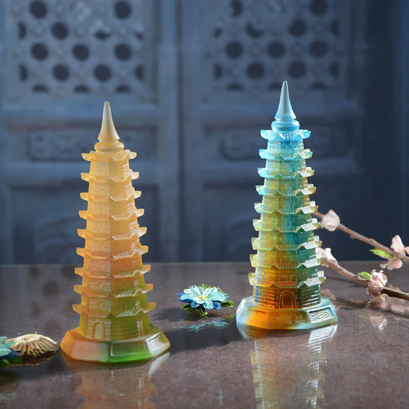 Buddha Stones Wieża Feng Shui Wenchang Ręcznie robiona kryształowa pagoda Liuli Art Piece Luck Dekoracja biura domowego - Image 3