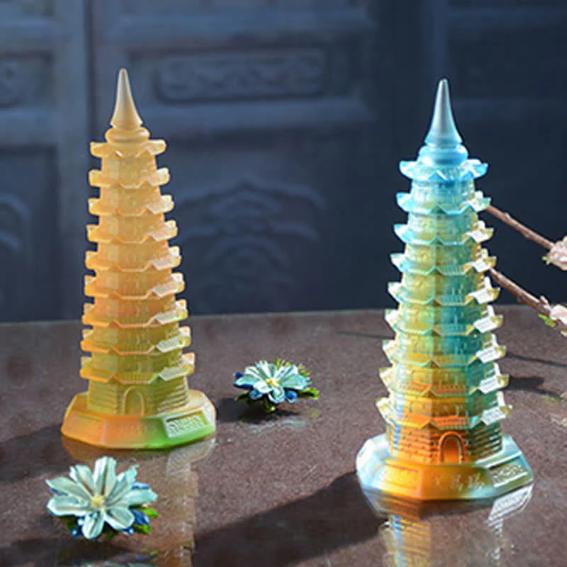 Buddha Stones Wieża Feng Shui Wenchang Ręcznie robiona kryształowa pagoda Liuli Art Piece Luck Dekoracja biura domowego - Image 4