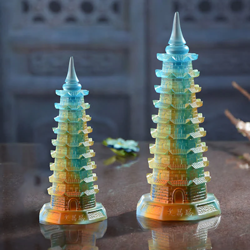 Buddha Stones Wieża Feng Shui Wenchang Ręcznie robiona kryształowa pagoda Liuli Art Piece Luck Dekoracja biura domowego - Image 5