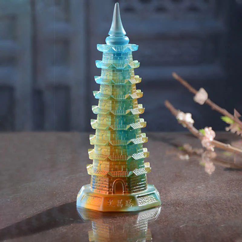 Buddha Stones Wieża Feng Shui Wenchang Ręcznie robiona kryształowa pagoda Liuli Art Piece Luck Dekoracja biura domowego - Image 8