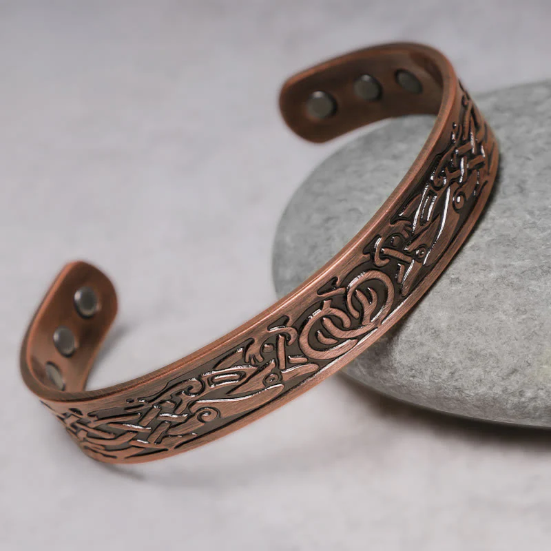 Buddha Stones Wikingowie Ptaki Magnetyczna Miedź Regulowana Bransoletka Mankietowa Bangle - Image 2