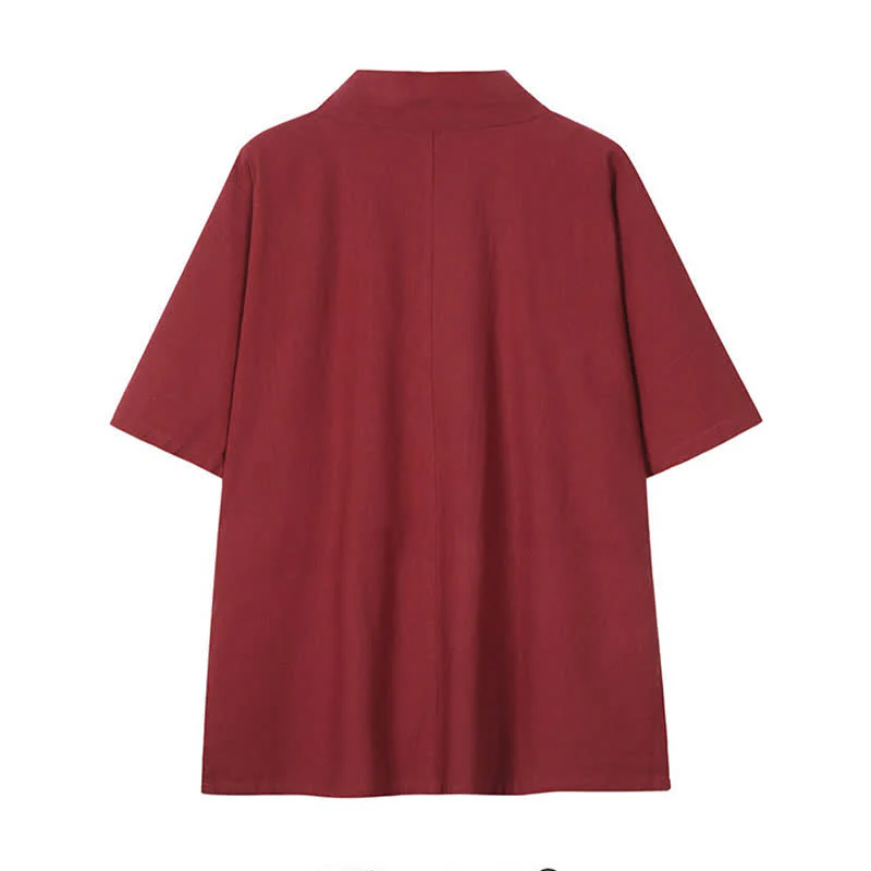 Buddha Stones Wiosenno-letnie minimalistyczne męskie kimono ze ściągaczem z litej bawełny i lnu - Image 2