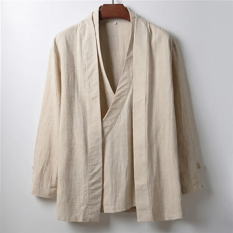 Buddha Stones Wiosenny, swobodny, minimalistyczny, jednolity kimono męskie z ramii