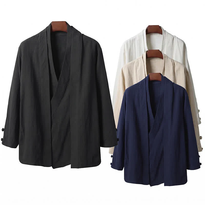 Buddha Stones Wiosenny, swobodny, minimalistyczny, jednolity kimono męskie z ramii - Image 15