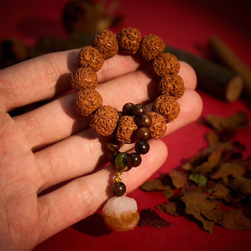 Buddha Stones Wisiorek z lwem Bodhi z grillowanym węglem drzewnym z nasionami Vajra, siła, dotyk, medytacja, koraliki, dekoracje