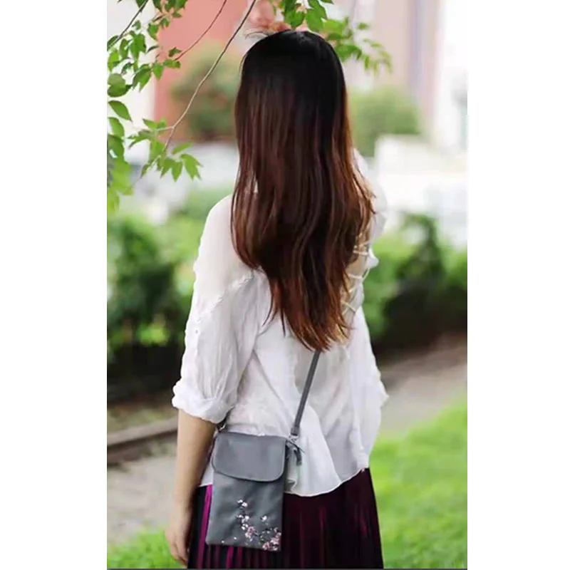 Buddha Stones Wodoodporna Ręcznie Haftowane Kwiaty Lotosu Torba Crossbody Torba Na Ramię Torba Na Telefon Komórkowy - Image 13