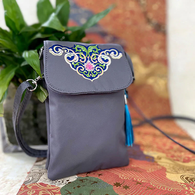 Buddha Stones Wodoodporna Ręcznie Haftowane Kwiaty Lotosu Torba Crossbody Torba Na Ramię Torba Na Telefon Komórkowy - Image 14