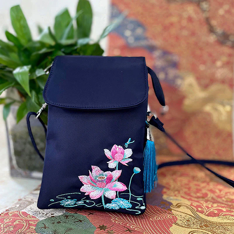 Buddha Stones Wodoodporna Ręcznie Haftowane Kwiaty Lotosu Torba Crossbody Torba Na Ramię Torba Na Telefon Komórkowy - Image 22