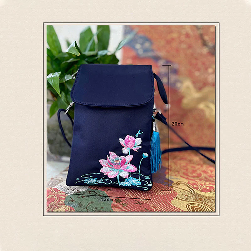 Buddha Stones Wodoodporna Ręcznie Haftowane Kwiaty Lotosu Torba Crossbody Torba Na Ramię Torba Na Telefon Komórkowy - Image 23