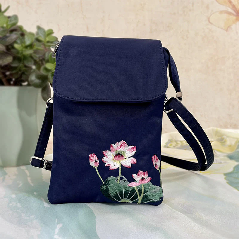 Buddha Stones Wodoodporna Ręcznie Haftowane Kwiaty Lotosu Torba Crossbody Torba Na Ramię Torba Na Telefon Komórkowy - Image 3