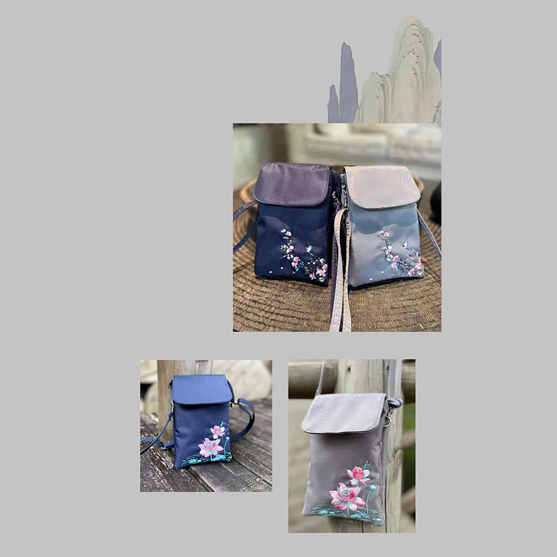Buddha Stones Wodoodporna Ręcznie Haftowane Kwiaty Lotosu Torba Crossbody Torba Na Ramię Torba Na Telefon Komórkowy - Image 30