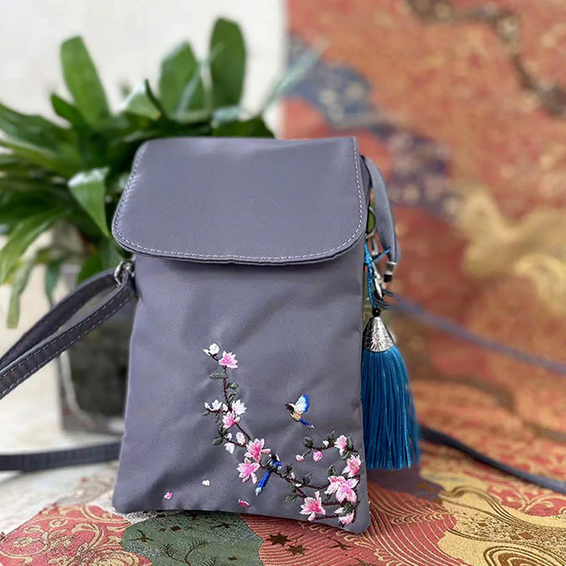 Buddha Stones Wodoodporna Ręcznie Haftowane Kwiaty Lotosu Torba Crossbody Torba Na Ramię Torba Na Telefon Komórkowy - Image 9